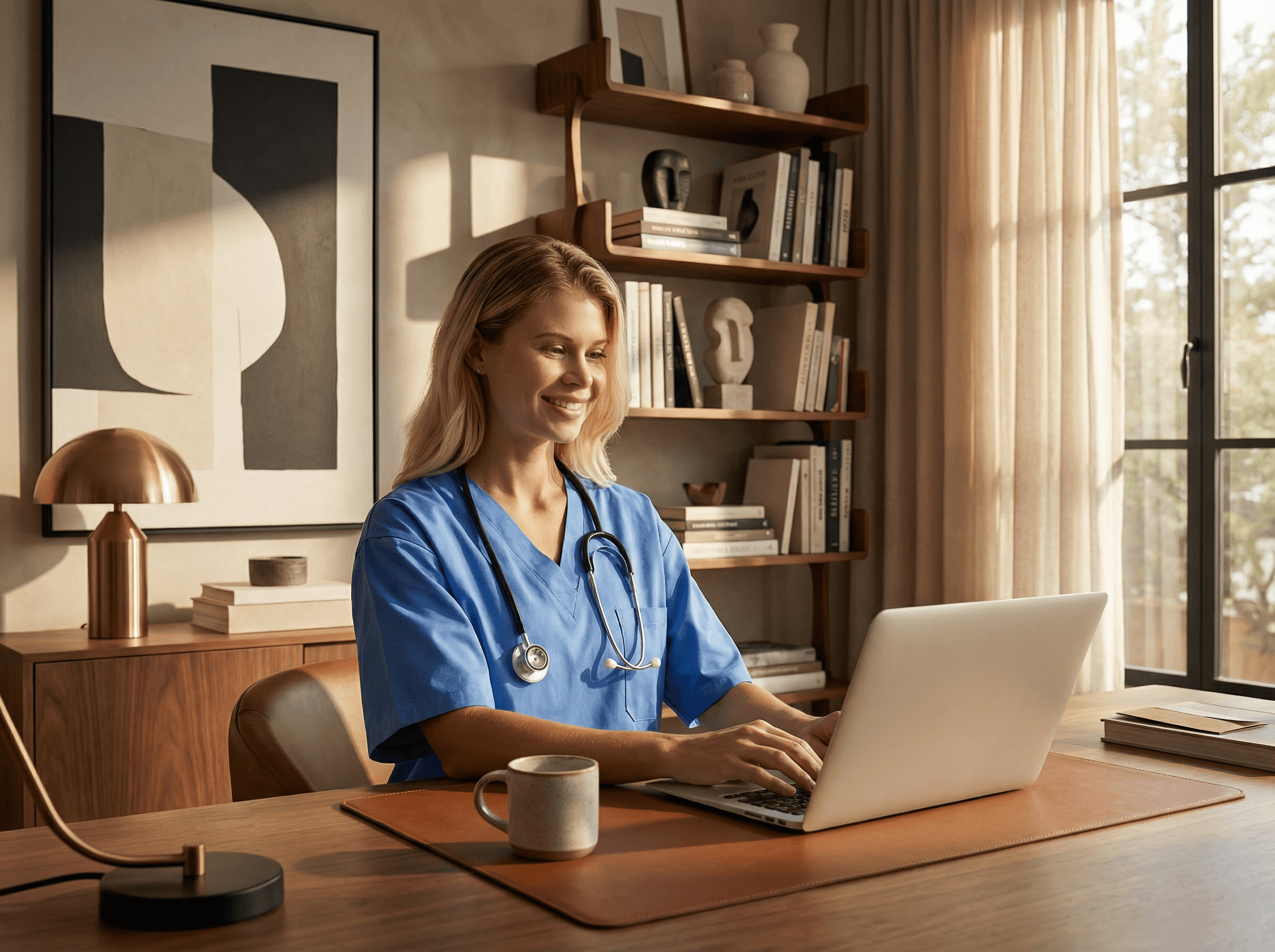 Nurse working on laptop